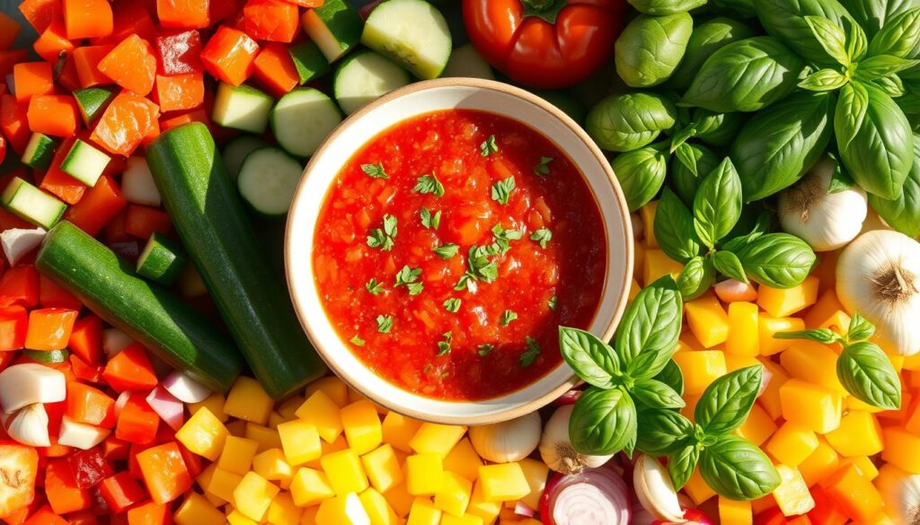 gazpacho recipe​ with supporting vegetables and aromatics